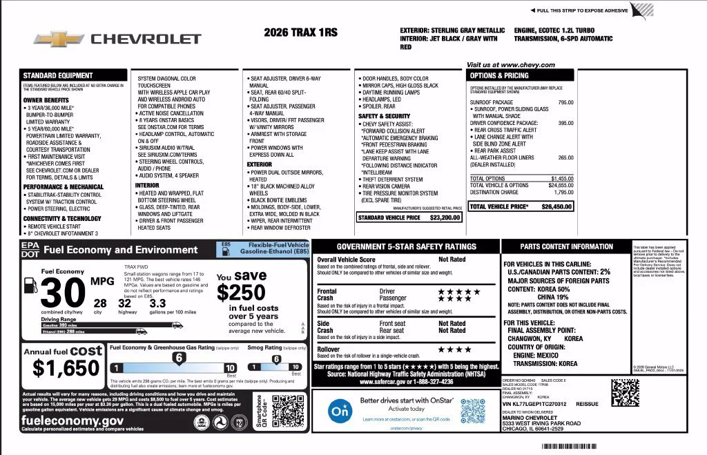 New 2026 Sterling Gray Metallic Chevrolet 1RS image 2
