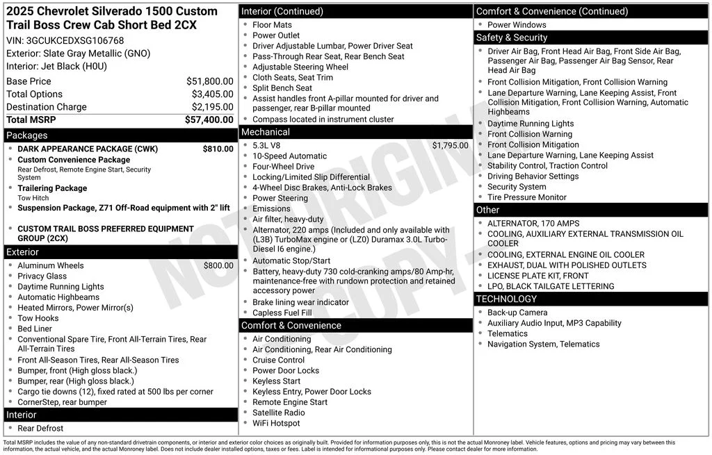 Used 2025 Gray Chevrolet Custom Trail Boss image 43