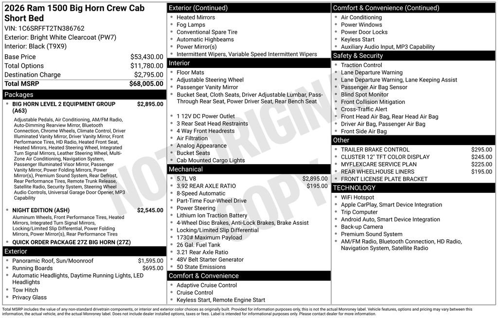 New 2026 Bright White Clear-Coat Exterior Paint RAM Big Horn/Lone Star image 32