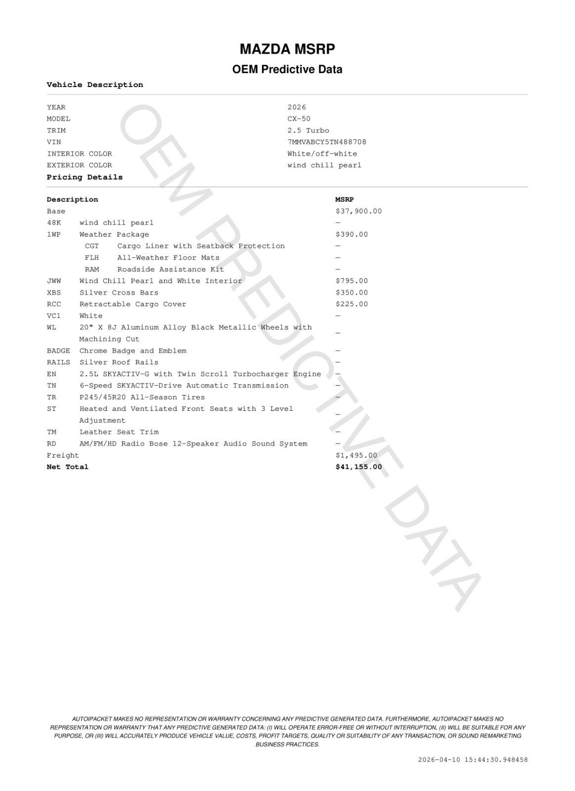 New 2026 Wind Chill Pearl Mazda 2.5 Turbo image 11
