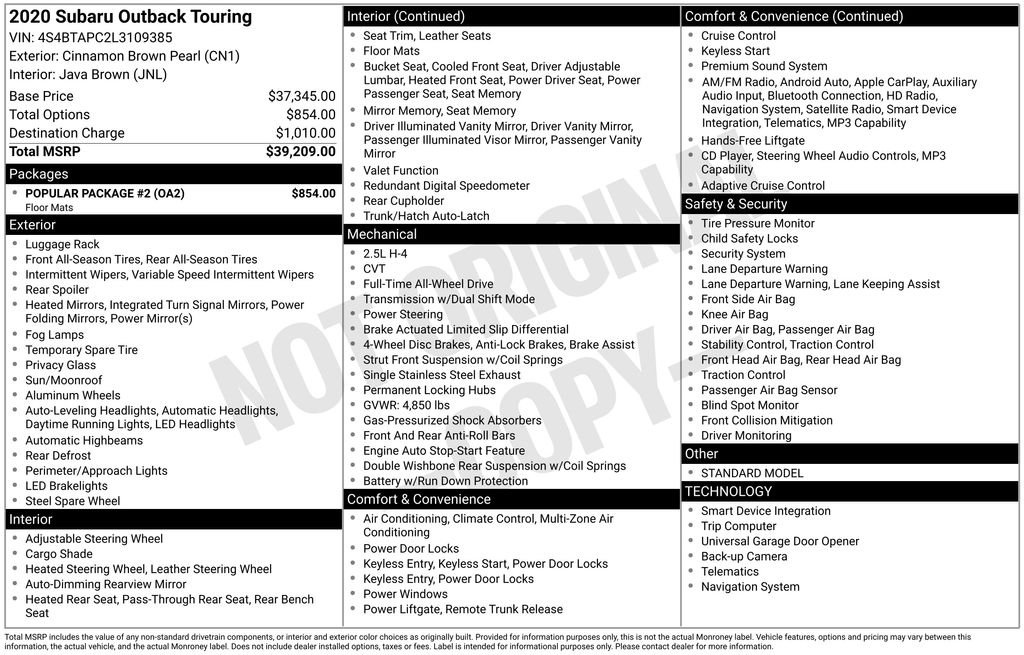 Used 2020 Brown Subaru Touring image 9