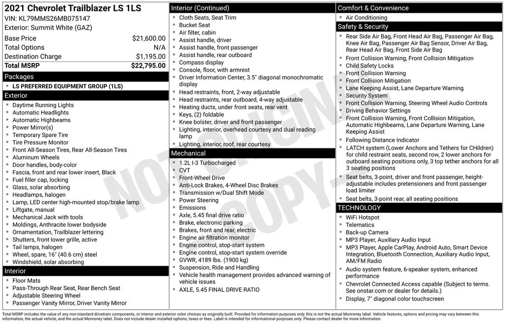 Used 2021 White Chevrolet LS image 10