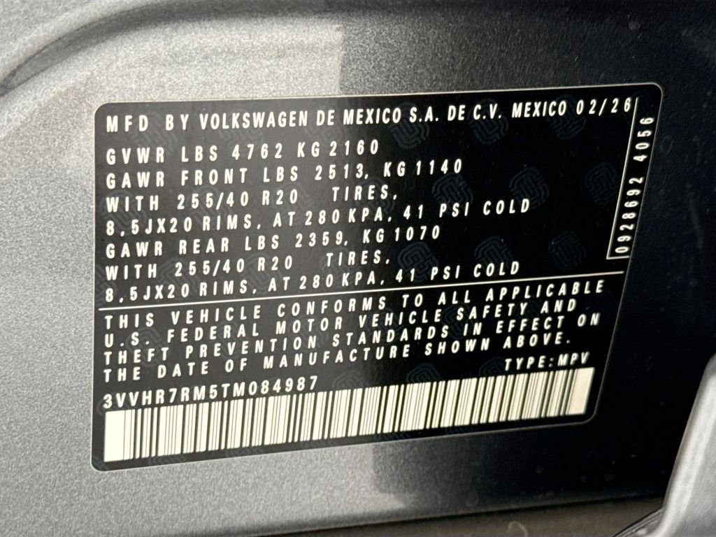 New 2026 Platinum Gray Metallic Volkswagen 2.0T SE R-Line Black image 33