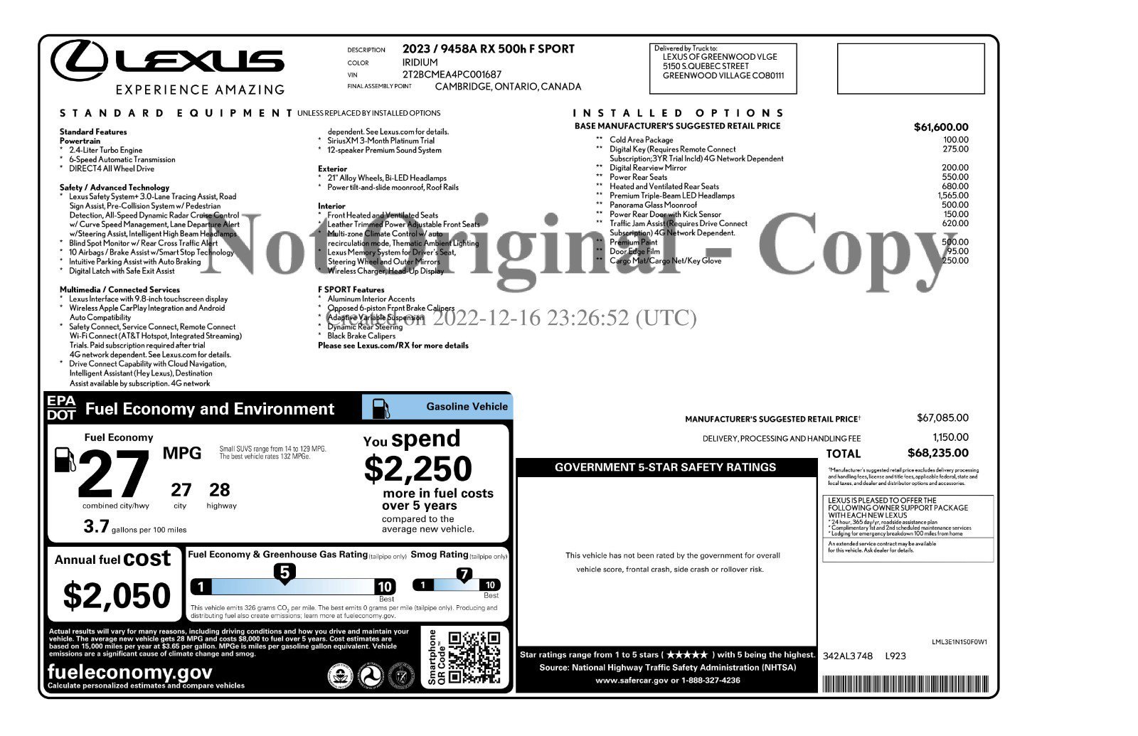 Used 2023 Iridium Lexus RX 500h F SPORT Performance image 11