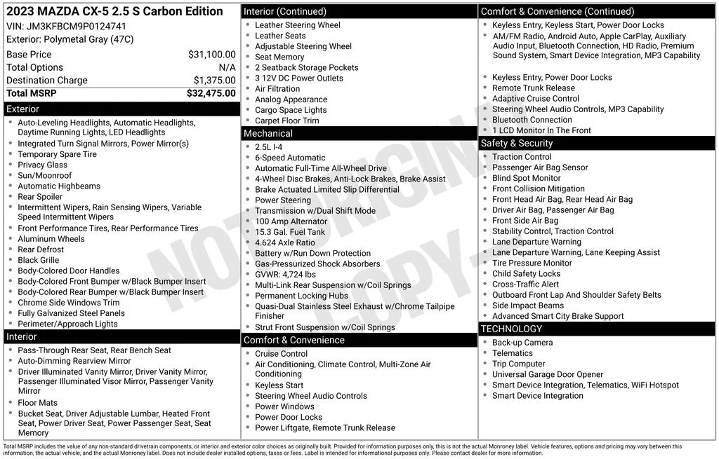 Used 2023 Gray Mazda 2.5 S Carbon Edition image 6