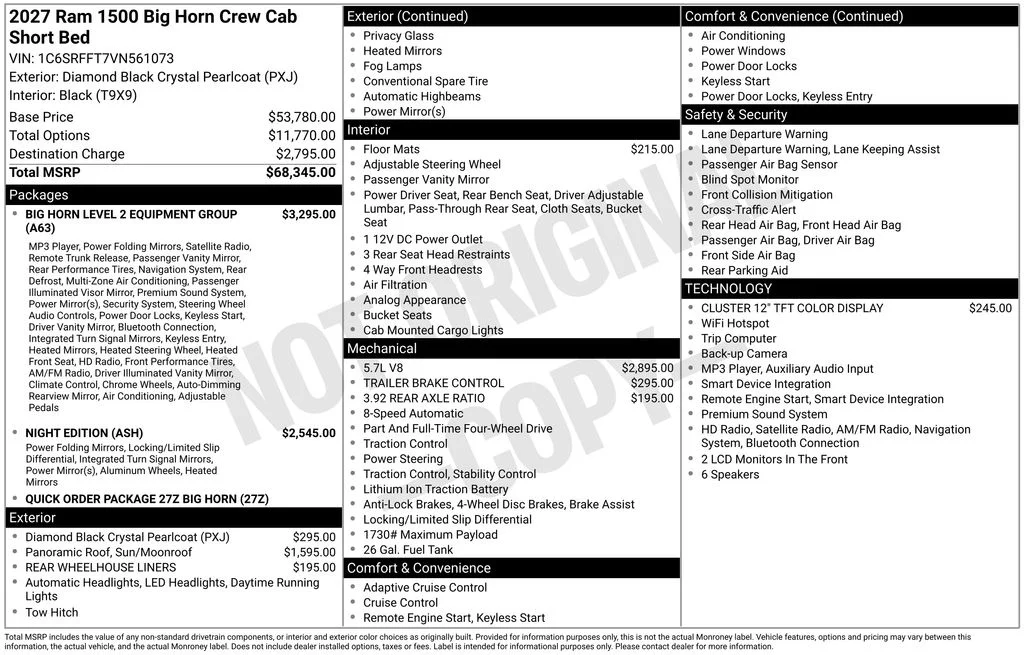 New 2027 Diamond Black Crystal Pearl-Coat Exterior Paint RAM Big Horn/Lone Star image 4