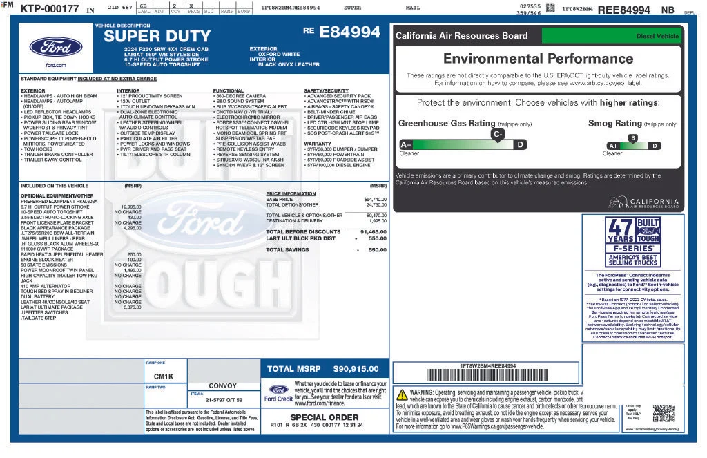Used 2024 Oxford White Ford LARIAT LIFTED BLACK WIDOW PKG image 6
