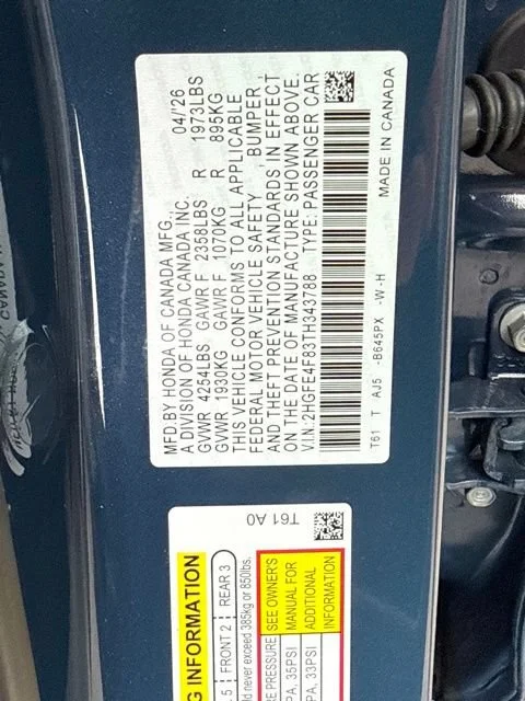 Certified Used 2026 Blue Lagoon Pearl Honda Sport image 15