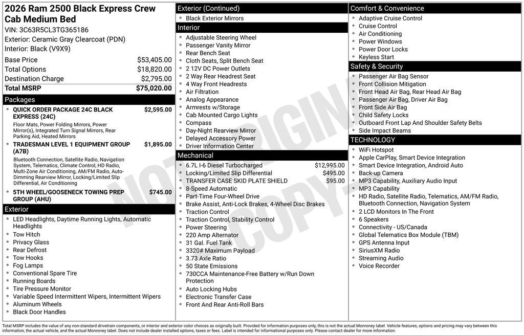 New 2026 Ceramic Gray Clear-Coat Exterior Paint RAM Black Express image 2