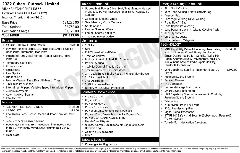 Used 2022 Blue Subaru Limited image 43