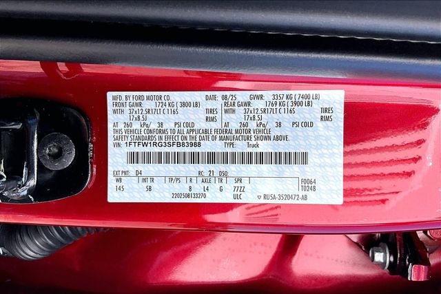 New 2025 Rapid Red Metallic Tinted Clearcoat Ford Raptor image 13