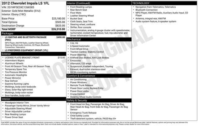Used 2012 GOLD MIST METALLIC Chevrolet LS Fleet image 1