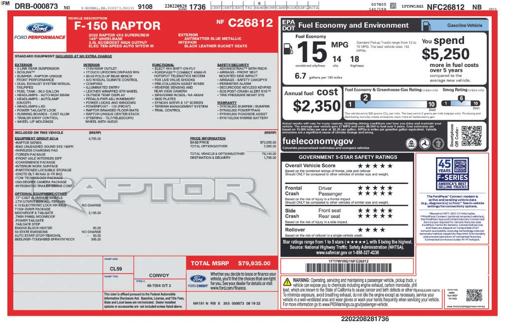 Used 2022 Ford F-150 Raptor with VIN 1FTFW1RG1NFC26812 for sale in Elk River, Minnesota