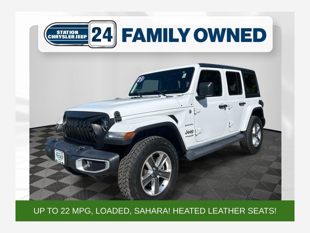 Used 2021 White Jeep Unlimited Sahara image 1