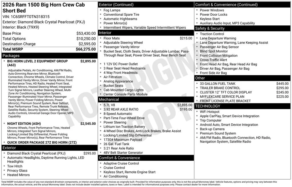 New 2026 Diamond Black Crystal Pearl-Coat Exterior Paint Ram Big Horn/Lone Star image 7