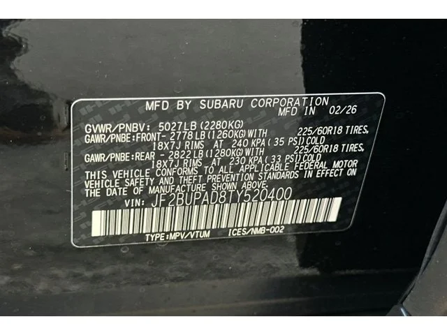New 2026 CRYSTAL BLACK SILICA Subaru Premium image 66