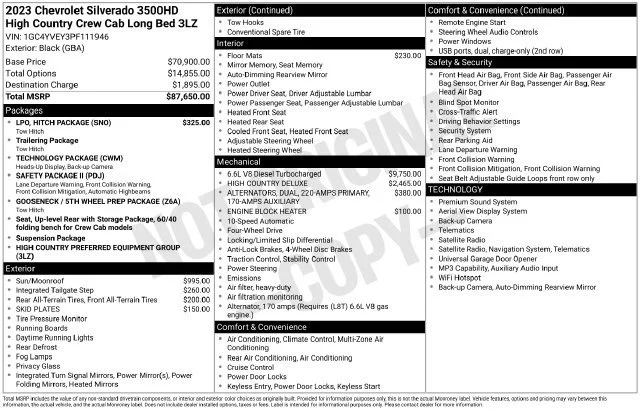 Used 2023 BLACK Chevrolet High Country image 1