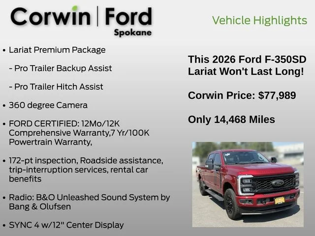 Certified Used 2026 Ruby Red Metallic Tinted Clearcoat Ford Lariat image 19