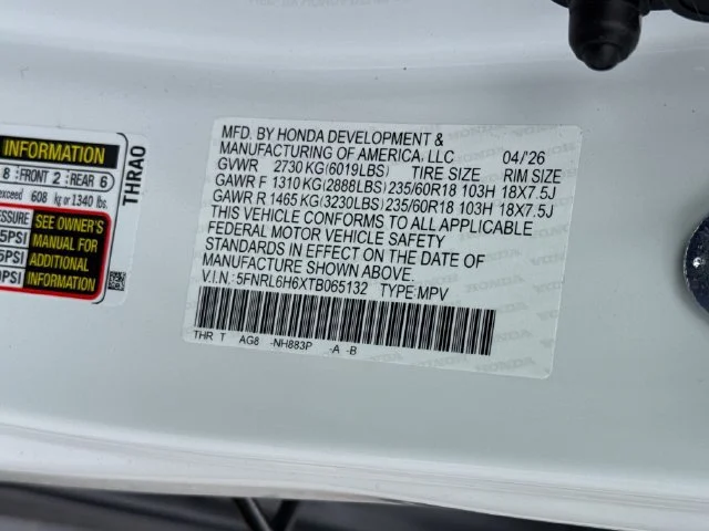 New 2026 Platinum White Pearl Honda EX-L image 17