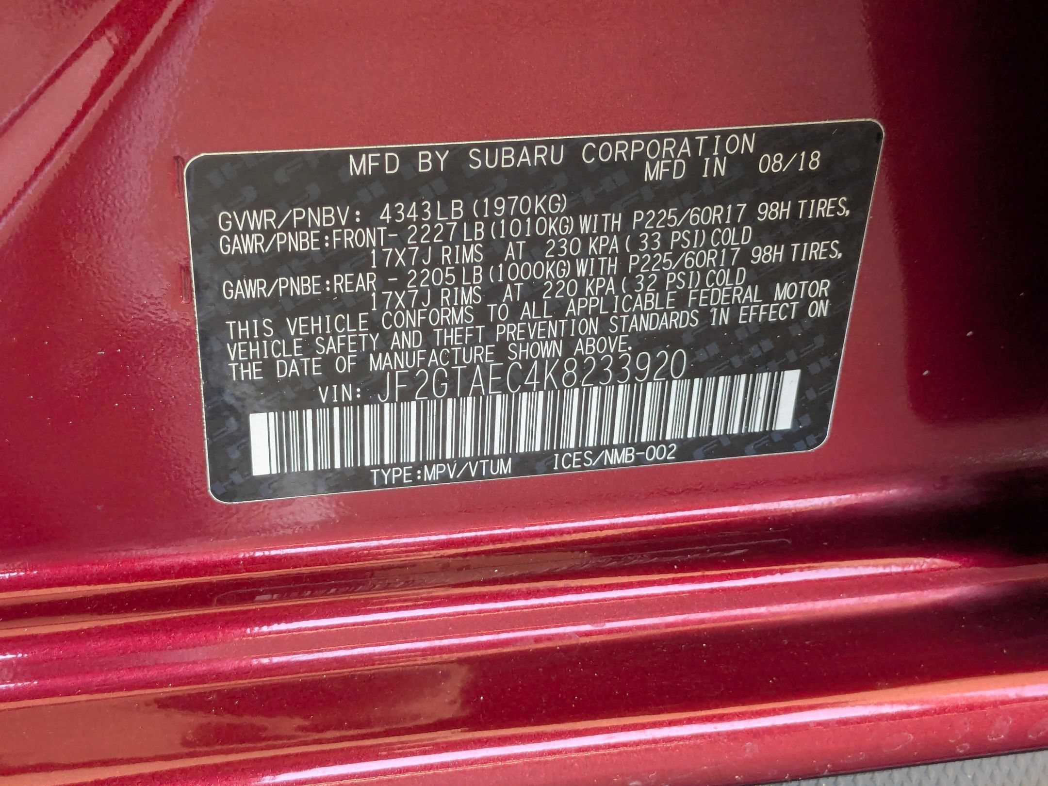 Used 2019 Venetian Red Pearl Subaru Premium image 26