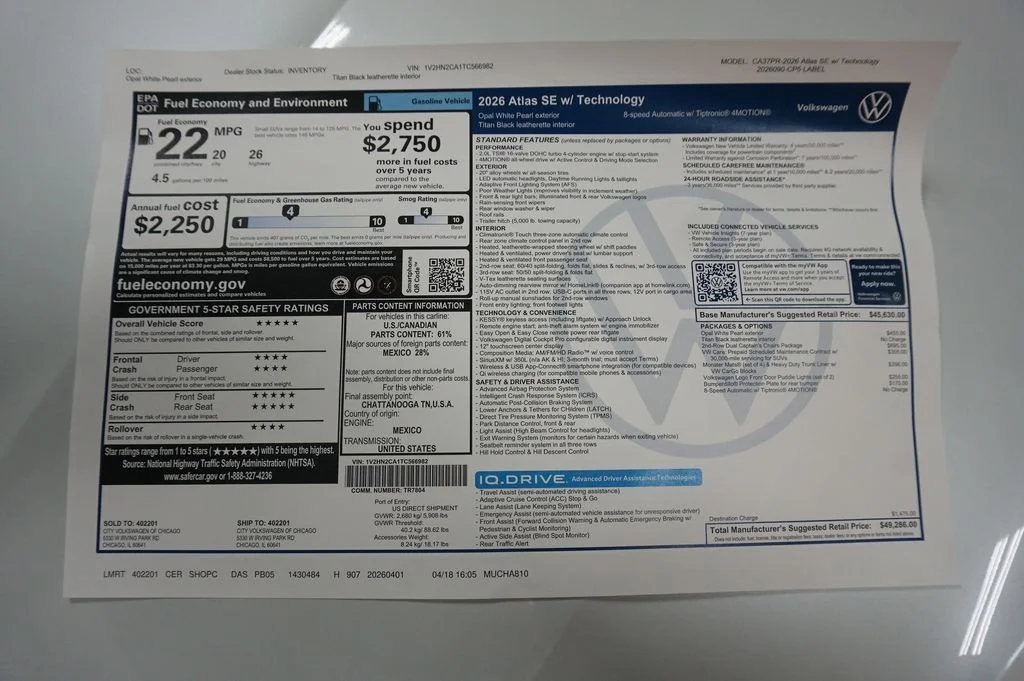 New 2026 Opal White Volkswagen 2.0T SE w/Technology image 33