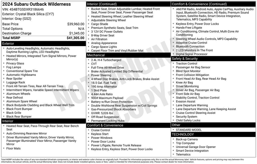 Used 2024 Black Subaru Wilderness image 2