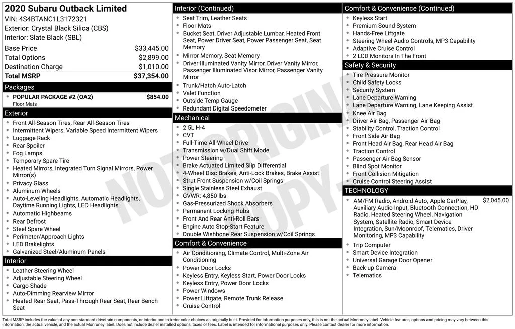 Used 2020 Black Subaru Limited image 7