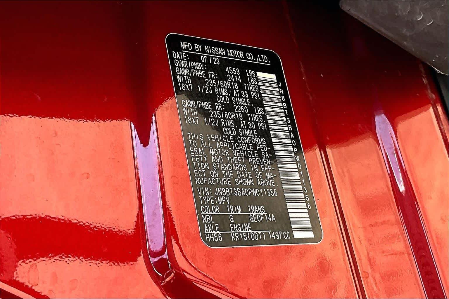 Used 2023 Scarlet Ember Tintcoat Nissan SV image 33