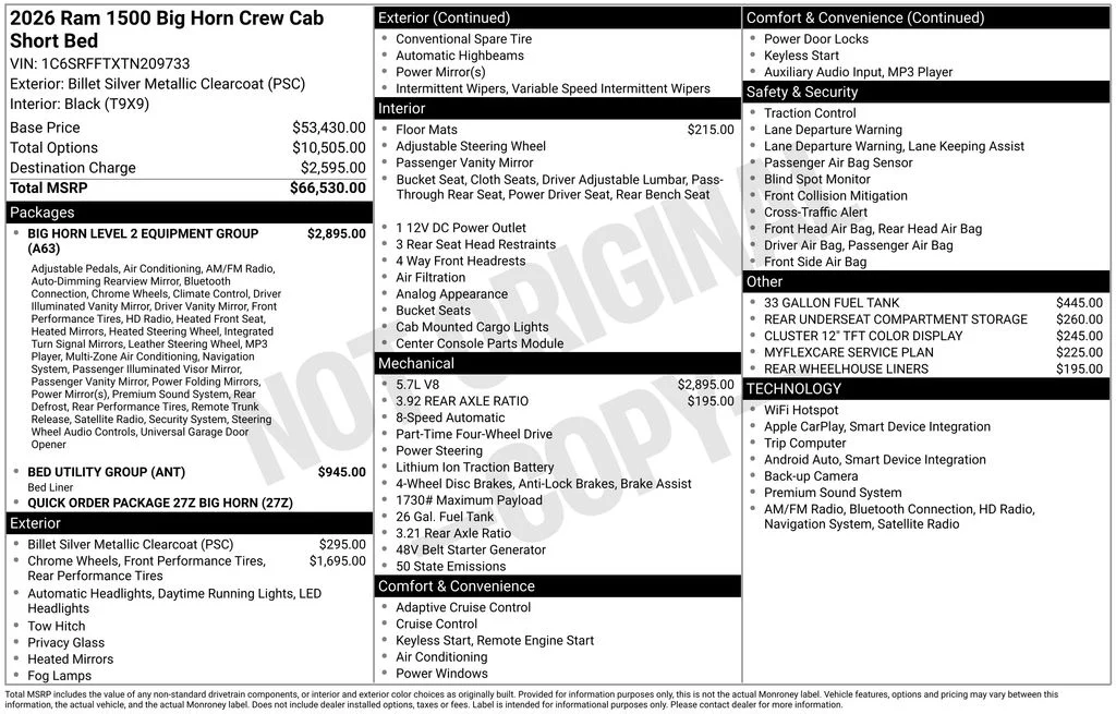 New 2026 Billet Silver Metallic Clear-Coat Exterior Paint RAM Big Horn/Lone Star image 7