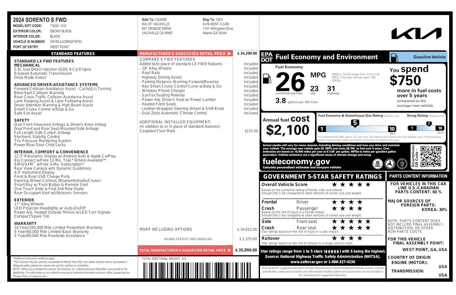 Used 2024 Ebony Black Kia S image 2