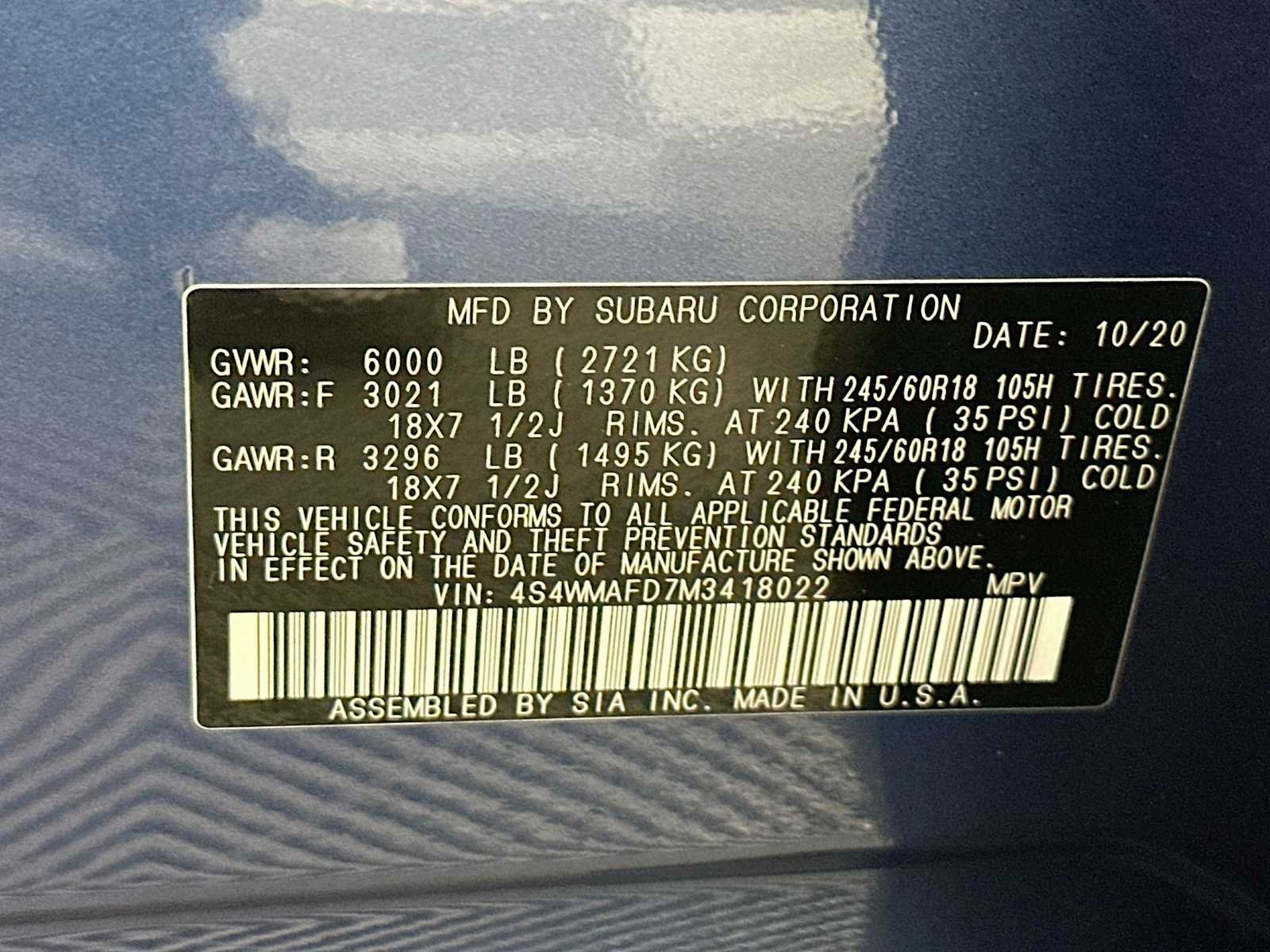 Certified Used 2021 Abyss Blue Pearl Subaru Premium image 30