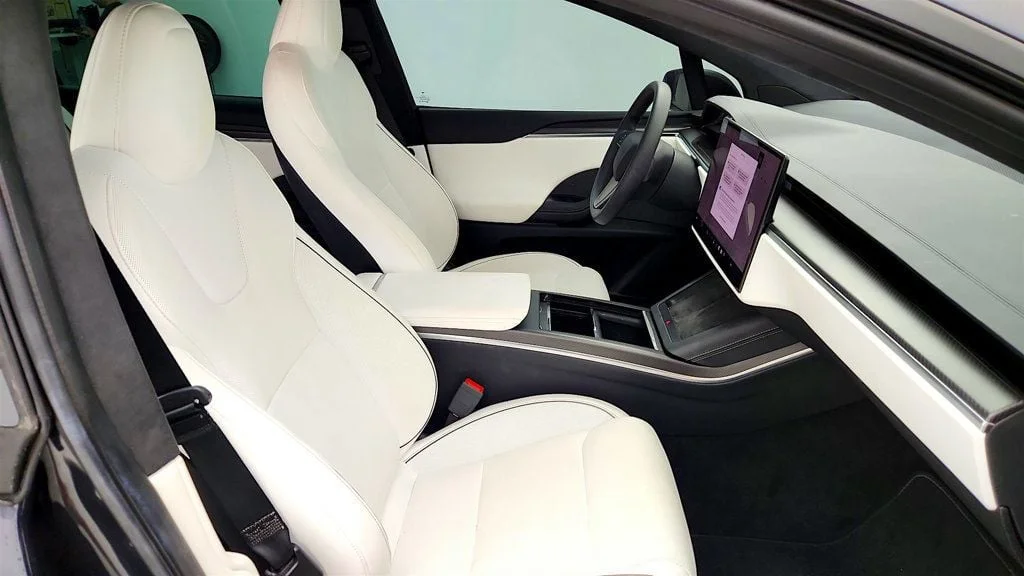 Used 2024 Stealth Grey Tesla Plaid AWD w/ White & Black Vegan Leather Interior image 28