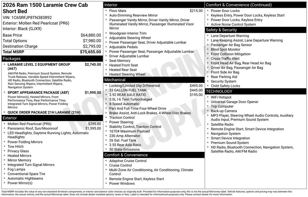 New 2026 Molten Red Pearl-Coat Exterior Paint RAM Laramie image 6