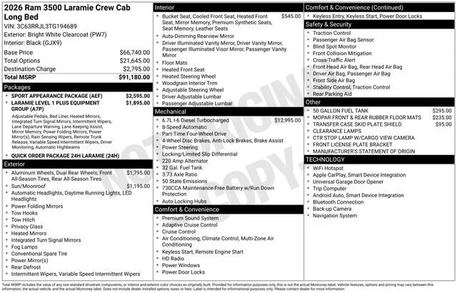 New 2026 Bright White Clear-Coat Exterior Paint RAM Laramie image 38