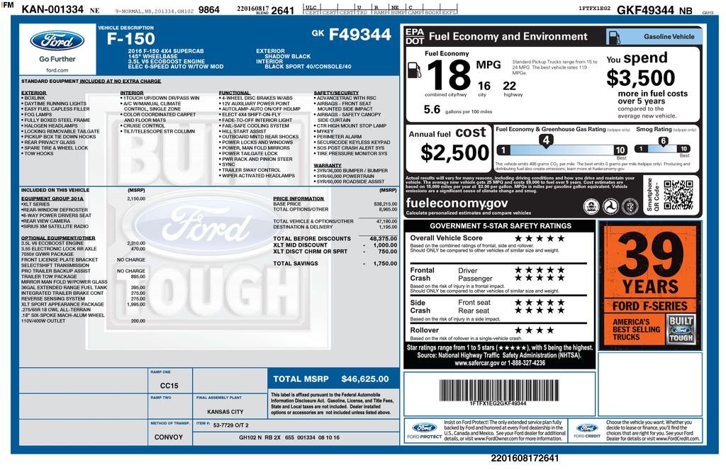 Used 2016 Ford F-150 XLT with VIN 1FTFX1EG2GKF49344 for sale in Buena Park, CA