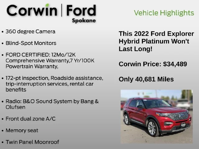 Certified Used 2022 Rapid Red Metallic Tinted Clearcoat Ford Platinum image 7
