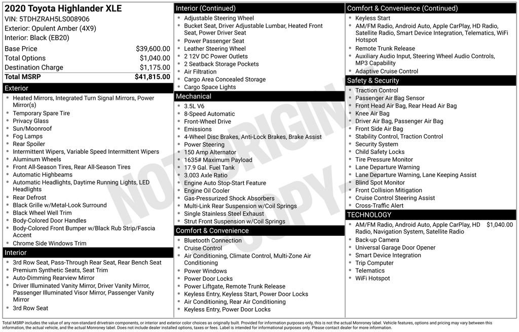 Used 2020 Black Toyota XLE image 2