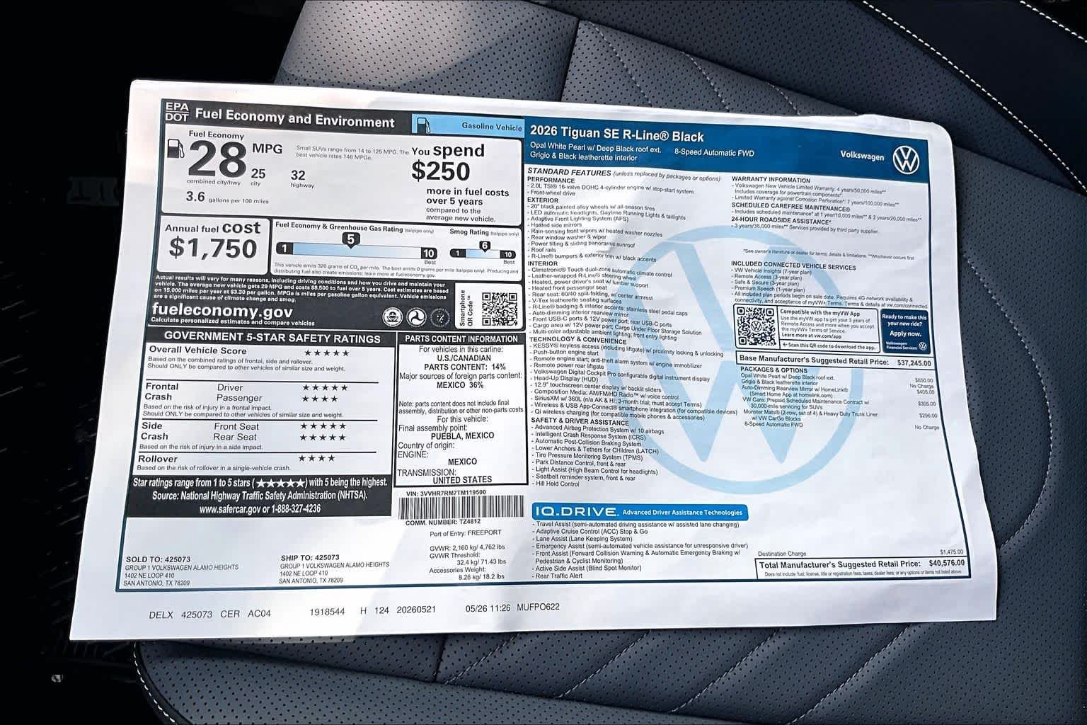 New 2026 Opal White w/Deep Black Roof Volkswagen SE R-Line FWD image 22