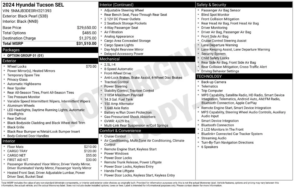 Used 2024 Black Pearl Hyundai SEL image 8