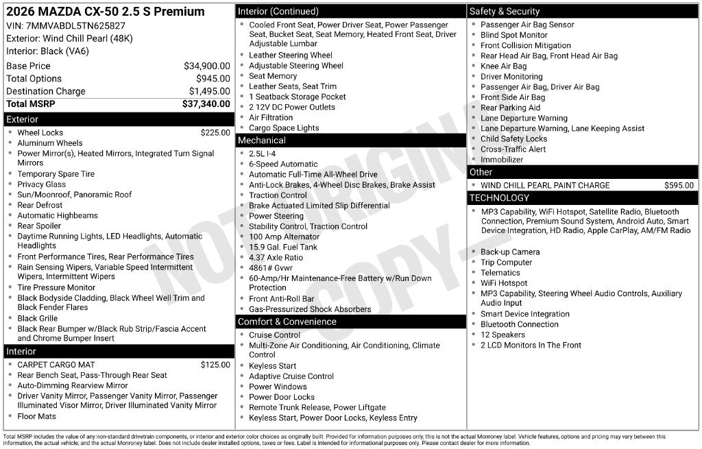 New 2026 Wind Chill Pearl Mazda 2.5 S Premium AWD image 3