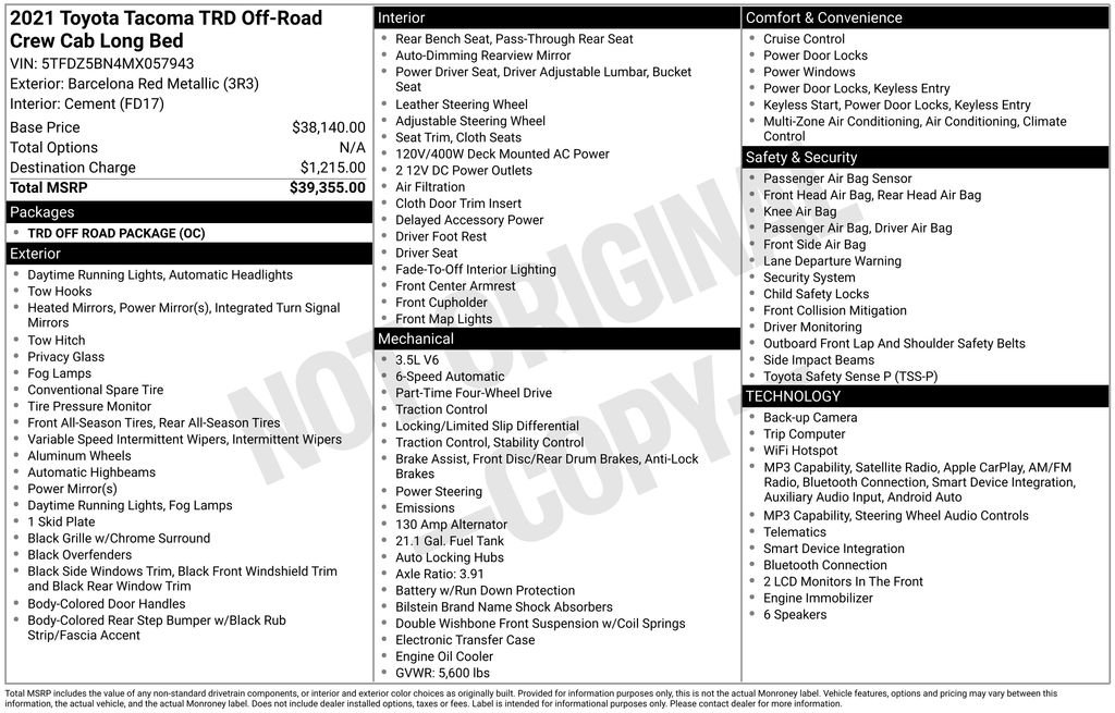 Used 2021 Red Toyota TRD Off-Road image 2