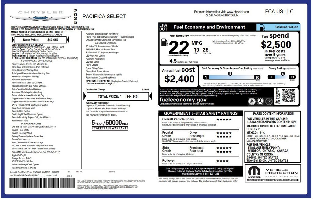 Certified Used 2025 White Chrysler Select image 4
