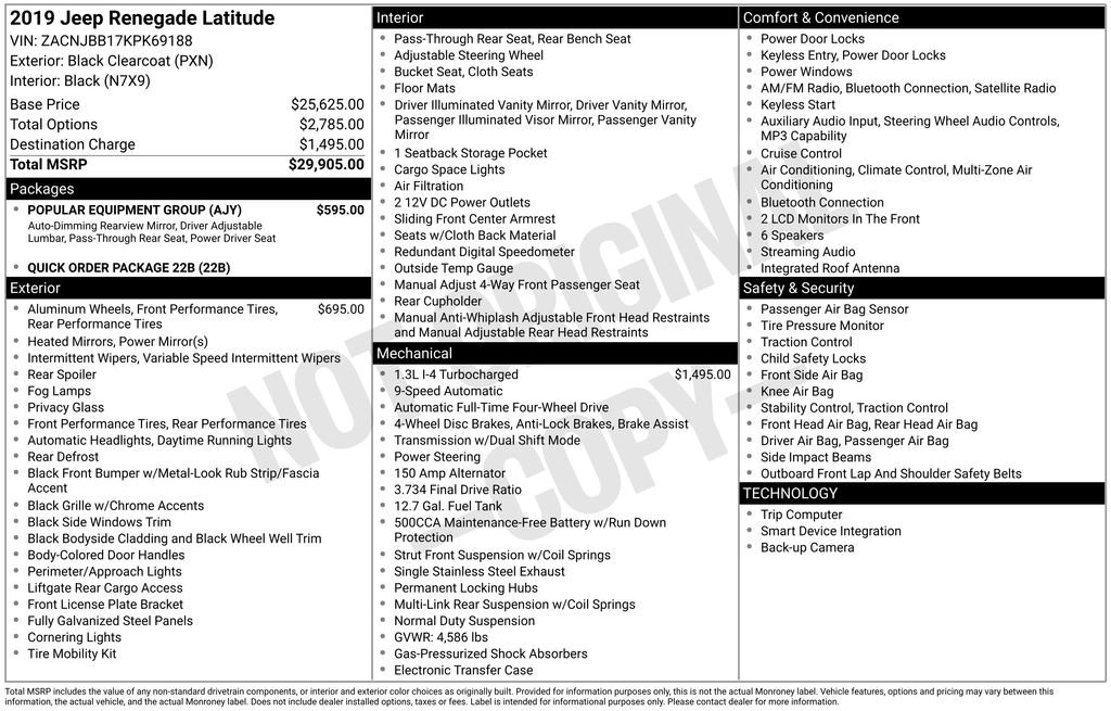 Used 2019 Jeep Renegade Latitude with VIN ZACNJBB17KPK69188 for sale in Huron, SD