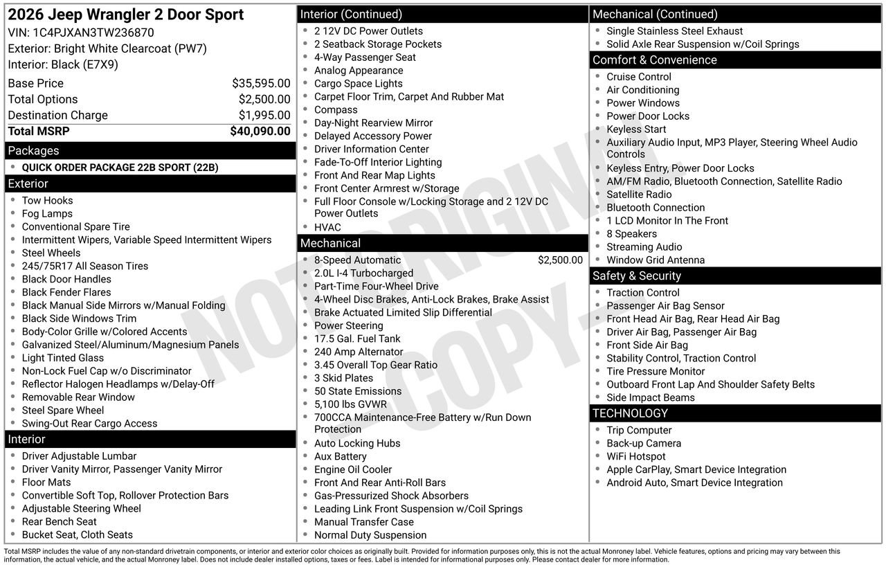 New 2026 Bright White Clear-Coat Exterior Paint Jeep Sport image 33