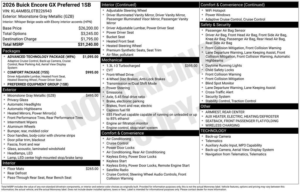 New 2026 Moonstone Gray Metallic Buick Preferred image 21