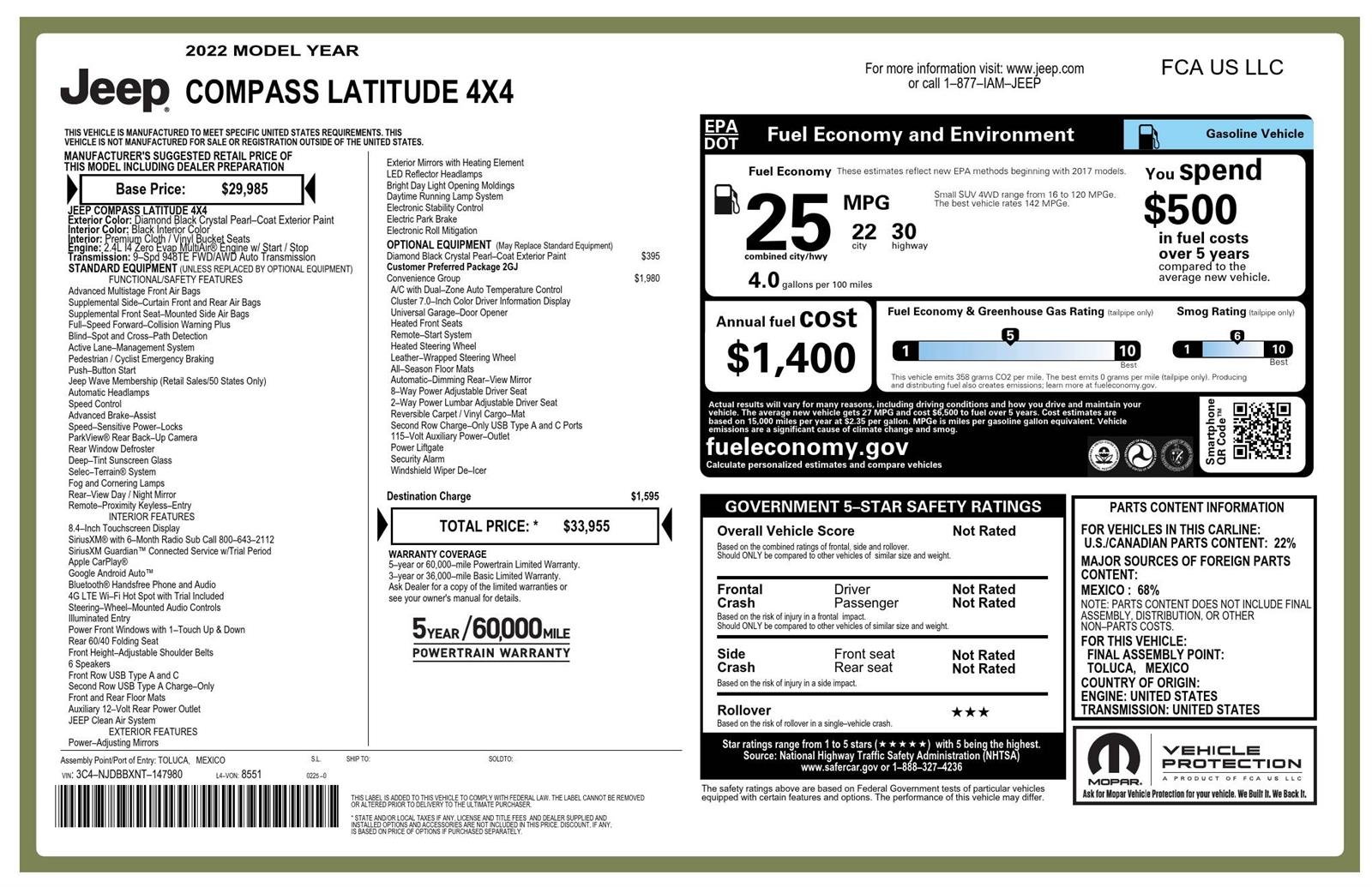 Used 2022 Diamond Black Crystal Pearlcoat Jeep Latitude image 2