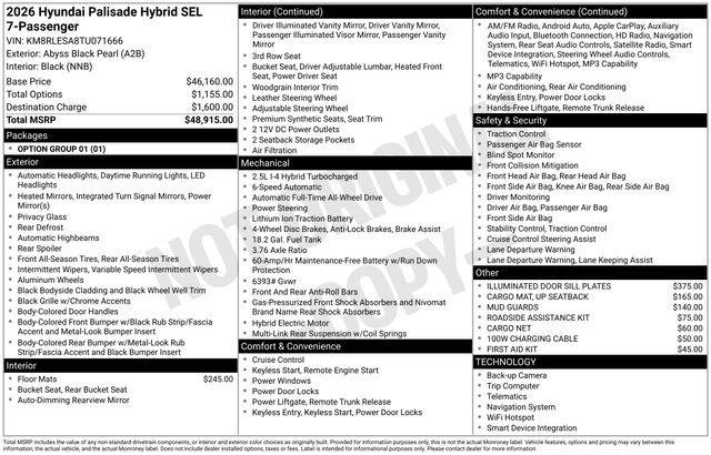 New 2026 Black Hyundai SEL 7P image 39