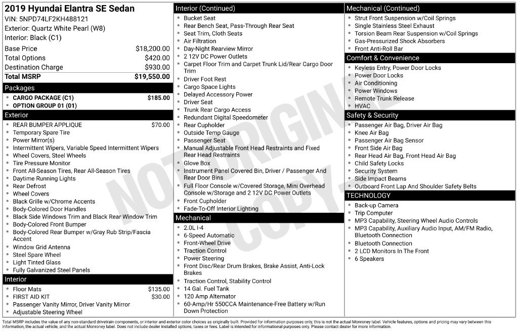 Used 2019 White Hyundai SE image 4