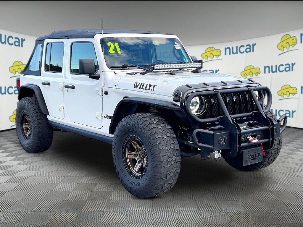 Used 2021 Bright White Clearcoat Jeep Unlimited Willys image 1