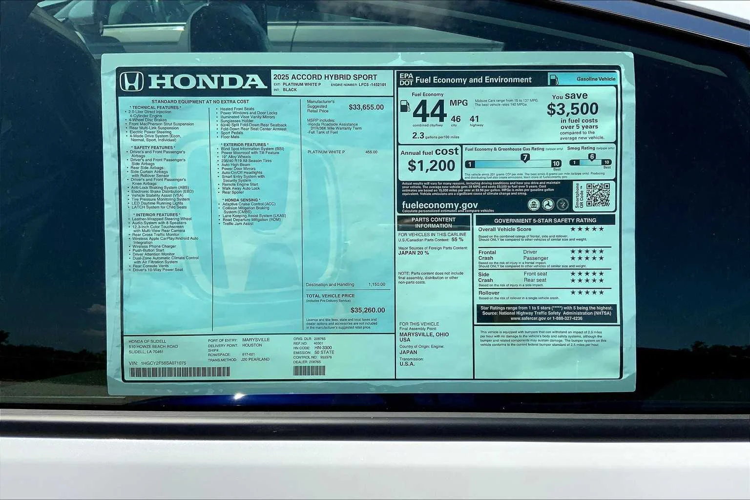 Certified Used 2025 Platinum White Pearl Honda HYBRID SPORT image 19